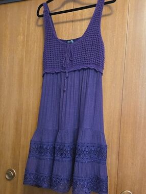 Papillon Blanc Purple Crochet-Top Tiered Midi Dress